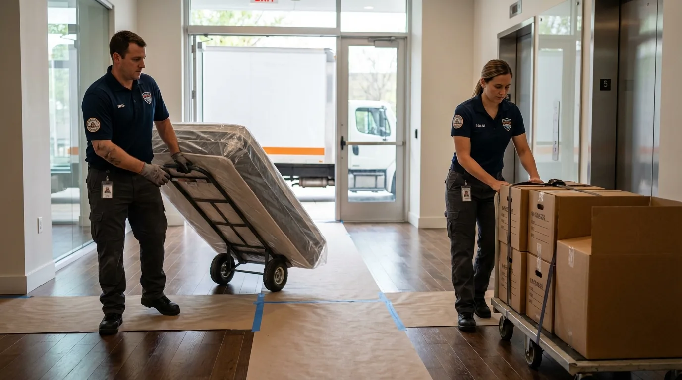 Professional apartment movers loading elevator in Paulding, OH